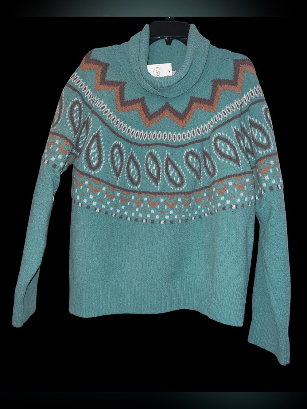 Cato Womens Cowl Neck Sweater pop confetti dusty aqua Green NWT
